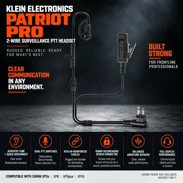 Alt view image 5 of 6 - KLEIN PATRIOT PRO WIRED PTT HEADSET - HEADSET - WIRED - COMPATIBLE WITH SONIM XP