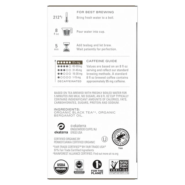 Alt view image 2 of 5 - Tea Bags Organic Earl Grey 16/Box 6 Boxes/Carton 10794522003522