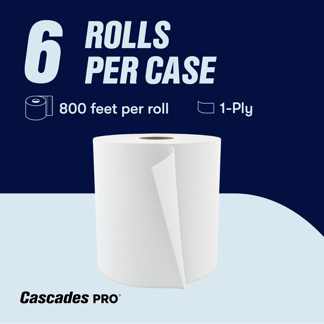 Alt view image 3 of 7 - Cascades Pro Roll Paper Towels 1-Ply 7.9" x 800 ft White 6 Rolls/Carton H080