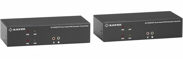 Main image of Black Box KVX Series KVM Extender Kit over Fiber 4K Dual-Monitor HDMI/DisplayPort USB 2.0 Serial Audio Local Video