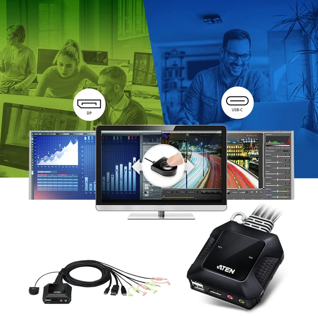 Alt view image 5 of 15 - ATEN 2-Port USB-C DisplayPort Hybrid Cable KVM Switch CS52DP
