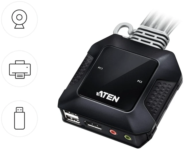 Alt view image 7 of 15 - ATEN 2-Port USB-C DisplayPort Hybrid Cable KVM Switch CS52DP