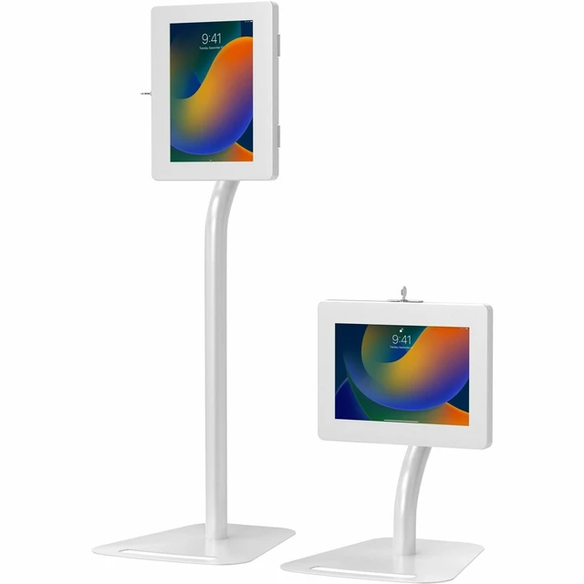 Alt view image 7 of 7 - CTA Digital Height Adjustable Floor-To-Desk Security Kiosk, White PADPARAFDW
