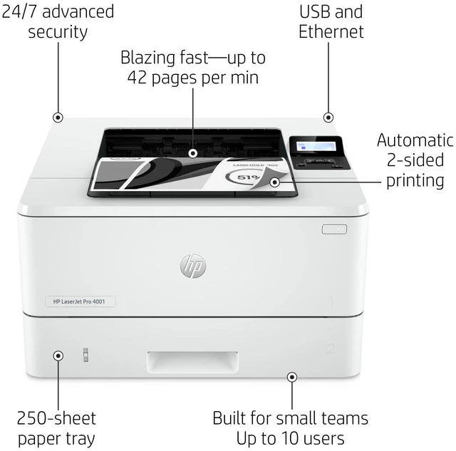 Alt view image 4 of 7 - HP LaserJet Pro 4001dn Desktop Wired Laser Printer Monochrome