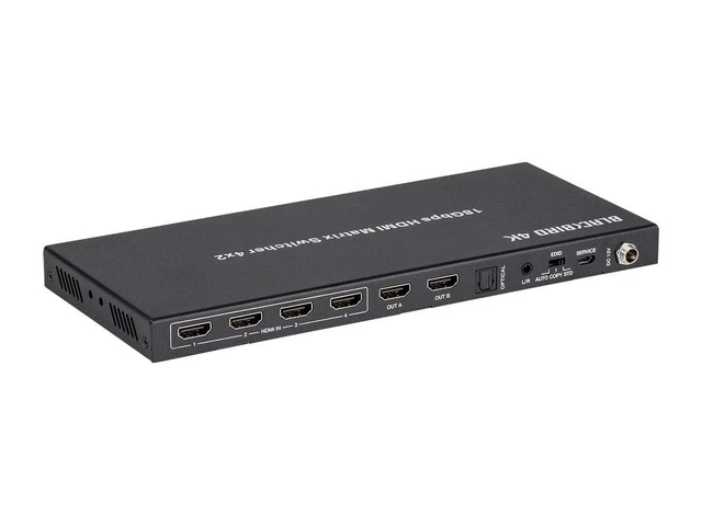 Alt view image 10 of 13 - Monoprice Blackbird 4K HDMI Matrix, 4x2, HDR, 18G, 4K@60Hz, YCbCr 4:4:4, EDID, Coaxial Audio, Powered Switch, Control Remote
