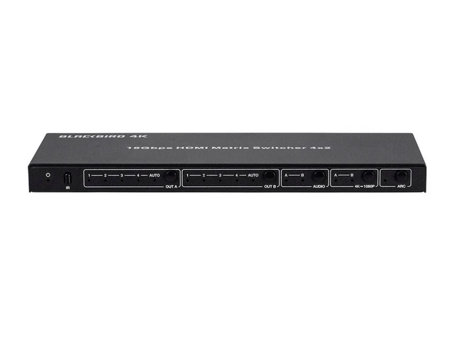 Alt view image 11 of 13 - Monoprice Blackbird 4K HDMI Matrix, 4x2, HDR, 18G, 4K@60Hz, YCbCr 4:4:4, EDID, Coaxial Audio, Powered Switch, Control Remote