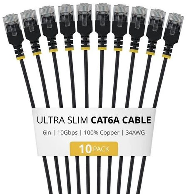 Main image of 10-PACK OF ULTRA SLIM CAT6A CABLES IS IDEAL FOR MULTIPLE SETUPS; 10GBPS ETHERNET