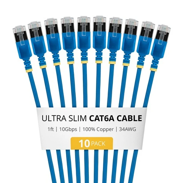 Main image of 10-PACK OF ULTRA SLIM CAT6A CABLES IS IDEAL FOR MULTIPLE SETUPS; 10GBPS ETHERNET