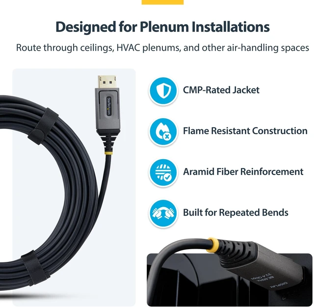 Alt view image 4 of 5 - 10M HYBRID AOC DISPLAYPORT 1.4 CABLE SUPPORTS 8K 60HZ; CMP-RATED FOR PLENUM SPAC