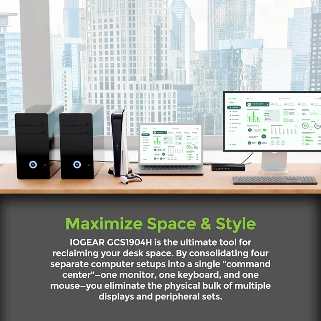 Alt view image 10 of 11 - IOGEAR 4-Port KVMP Switch with HDMI Connection USB 2.0 Hub and Audio - 4 Computer(s) - 4K - 5120 x 1440 - 8 x USB - USB 2.0 - 5 x HDMI - 5 x DisplayPort