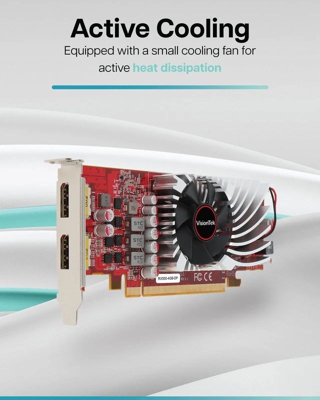 Alt view image 8 of 10 - VisionTek AMD Radeon RX 550 Graphic Card - 4 GB GDDR5 - 3840 x 2160 - 1.07 GHz Core - PCI Express 3.0 x8 - DisplayPort - 2 x DisplayPort - Fan Cooler - 3 Year Warranty