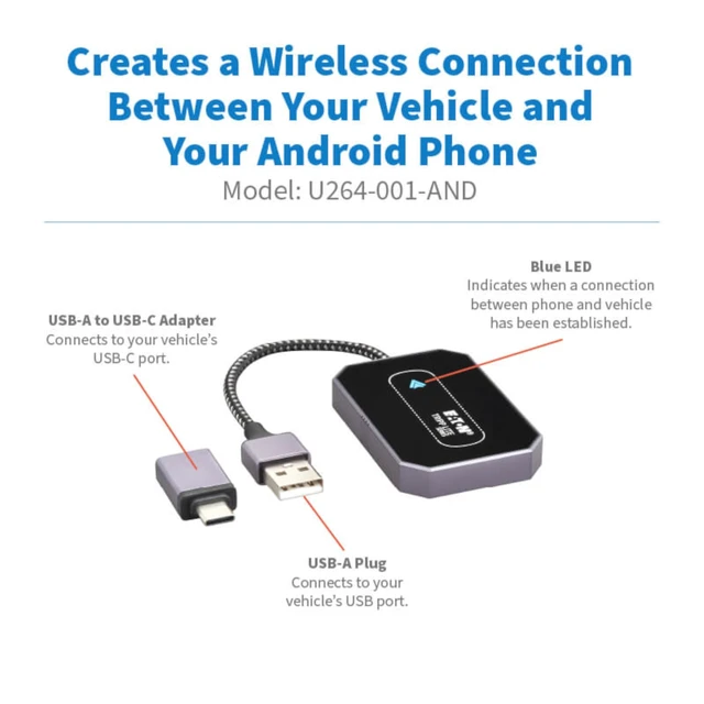 Alt view image 2 of 7 - Eaton Android Auto Adapter for Vehicles Android and Google Phone Compatible Black