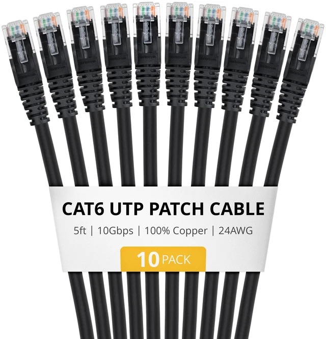 Main image of StarTech 5ft Black Cat6 Ethernet Cable 10 Pack Snagless RJ45 UTP 24AWG Bare Copper Wire Network Patch Cord