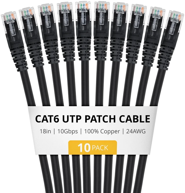 Main image of StarTech 18in Black Cat6 Ethernet Cable 10 Pack Snagless RJ45 UTP 24AWG Bare Copper Wire Network Patch Cord