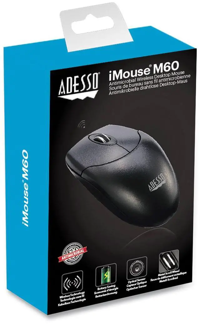 Alt view image 10 of 10 - Adesso M60 Antimicrobial 2.4GHz Wireless Optical Mouse With Metal Scroll Wheel