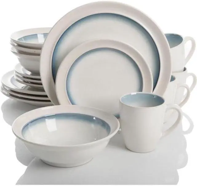 Alt view image 9 of 12 - Gibson 110957.16 Ge Lawson Dinnerware, White Teal - 16 Piece