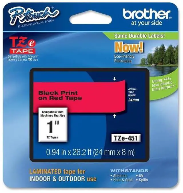 Alt view image 3 of 17 - Brother TZE451 24 mm (0.94") Black on Red tape for P-Touch 8 m (26.20 ft.)