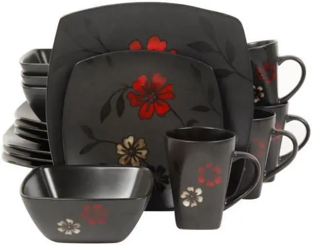 Alt view image 6 of 9 - Gibson Evening Blossom Reactive Glaze Stoneware Dinnerware Set,16 Piece