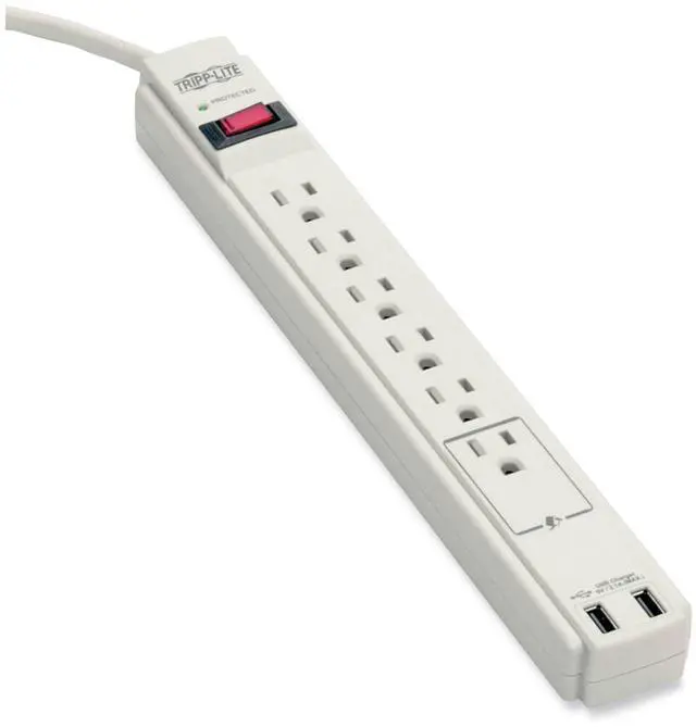 Alt view image 2 of 20 - Tripp Lite 6 Outlet Surge Protector Power Strip 6Ft Cord 990 Joules Dual Usb Charging Led & Insurance (Tlp606usb)