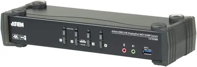 Alt view image 7 of 14 - Aten 4-Port USB 3.0 4K DisplayPort MST KVMP Switch (Cables Included)