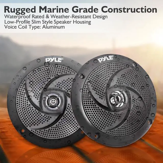 Alt view image 7 of 7 - Pyle Marine Speakers - 5.25 Inch 2 Way Waterproof and Weather Resistant Outdoor Audio Stereo Sound System with LED Lights, 180 Watt Power and Low Profile Slim Style - 1 Pair - PLMRS53BL (Black)
