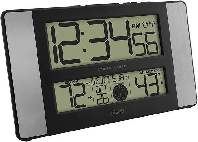 Alt view image 7 of 8 - La Crosse Technology 513-1417AL-INT Atomic Digital Wall Clock With In/Out Temp & Moon Phase