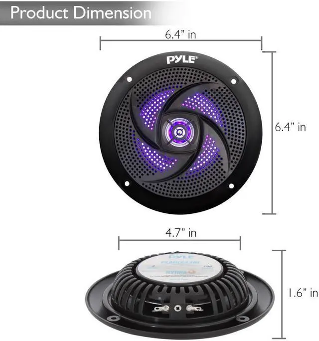 Alt view image 6 of 7 - Pyle Marine Speakers - 5.25 Inch 2 Way Waterproof and Weather Resistant Outdoor Audio Stereo Sound System with LED Lights, 180 Watt Power and Low Profile Slim Style - 1 Pair - PLMRS53BL (Black)