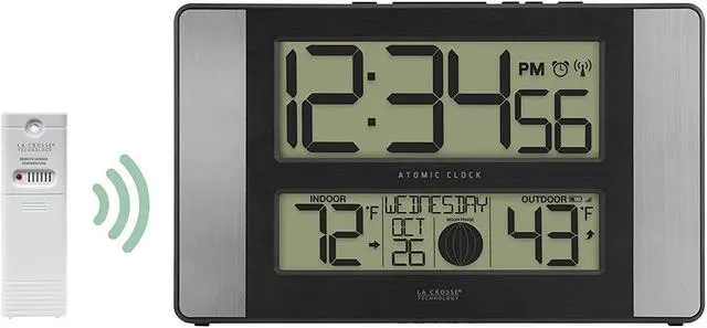 Alt view image 8 of 8 - La Crosse Technology 513-1417AL-INT Atomic Digital Wall Clock With In/Out Temp & Moon Phase