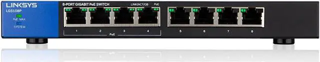 Alt view image 7 of 7 - Linksys 8-Port Desktop Gigabit PoE Switch 2 Layer Supported Wall Mountable