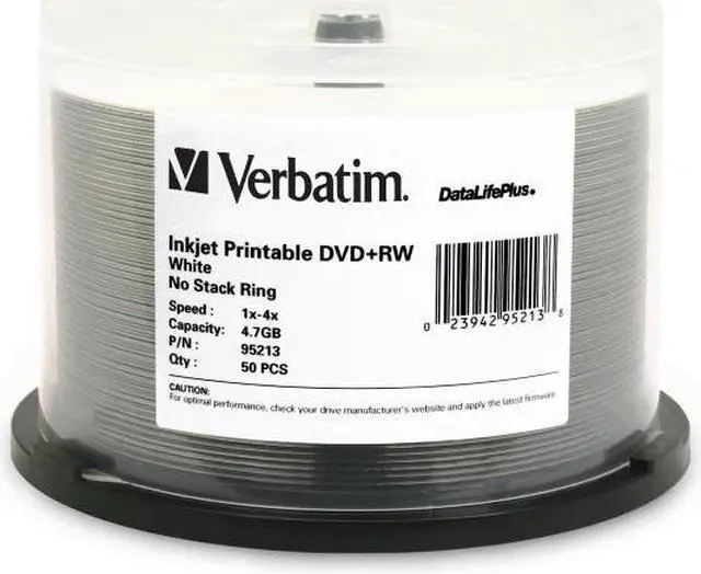 Alt view image 7 of 11 - Verbatim 95213 Verbatim DVD+RW 4.7GB 4X DataLifePlus White Inkjet Printable - 50pk Spindle - 4.7GB - 50 Pack