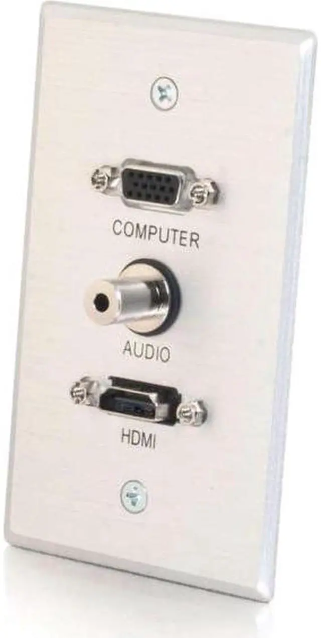 Alt view image 6 of 7 - C2G 41034 SINGLE GANG HDMI  HD15 VGA  AND 3.5MM WALL PLATE - BRUSHED ALUMINUM