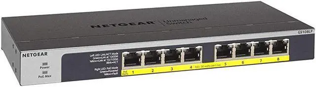 Alt view image 3 of 5 - NETGEAR 8-Port Gigabit Ethernet PoE+ Unmanaged Switch with FlexPoE (60W) | GS108LP