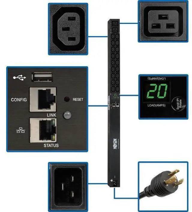 Alt view image 8 of 13 - Tripp Lite 3.3 / 3.7 kW Single-Phase Monitored PDU, LX Platform Interface, 208 / 230V Outlets (18 x C13 / 2 x C19), C20/L6-20P, 0U 35.5", TAA (PDUMNV20HV2LX)