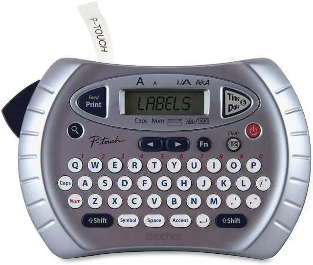 Main image of Brother PT70BM Personal Handheld Direct Thermal Labeler, QWERTY Keyboard, 230 dpi, Manual Cutter, Silver/Blue