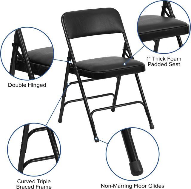 Alt view image 5 of 20 - 4 Pk. HERCULES Series Curved Triple Braced & Double Hinged Black Vinyl Metal Folding Chair