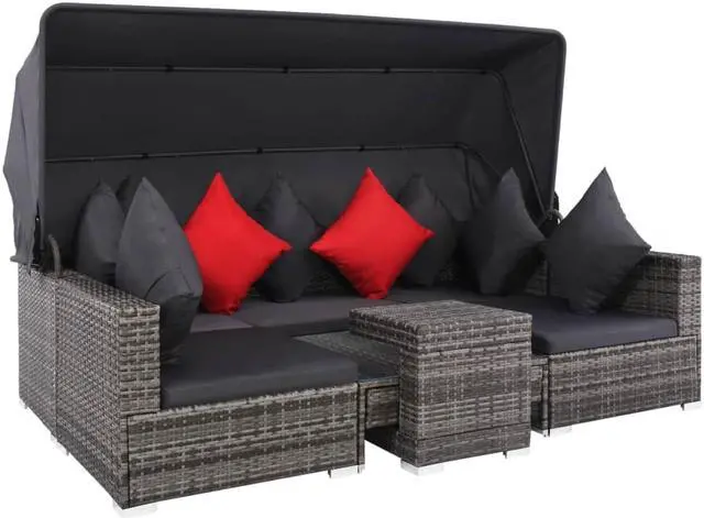 Alt view image 2 of 6 - vidaXL Patio Furniture Set 7 Piece Patio Sofa Set with Side Table Rattan Gray