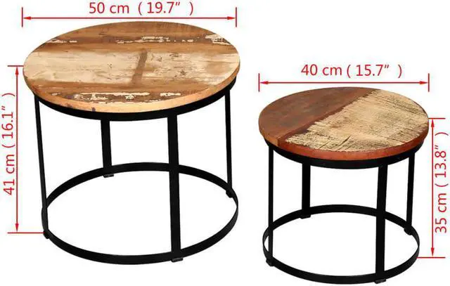 Alt view image 7 of 12 - vidaXL Coffee Table Set 2 Piece Round End Table Side Table Solid Wood Reclaimed