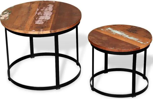 Alt view image 3 of 12 - vidaXL Coffee Table Set 2 Piece Round End Table Side Table Solid Wood Reclaimed