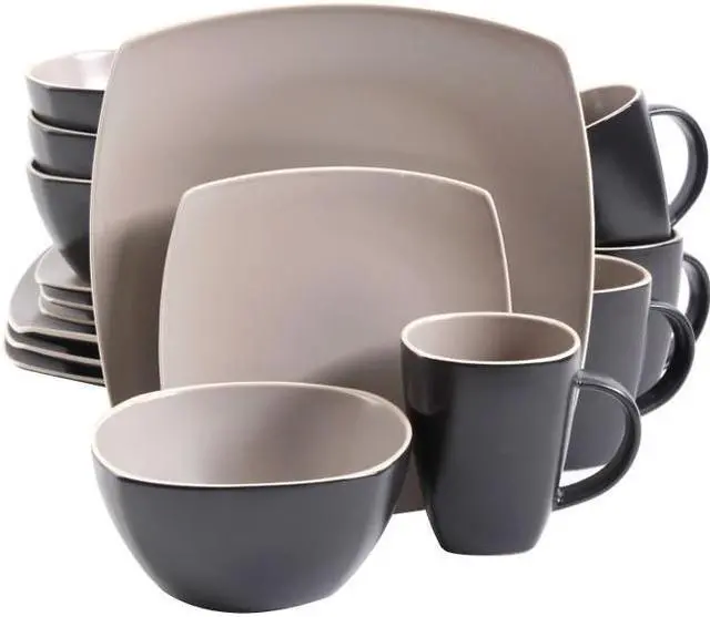 Alt view image 4 of 4 - Gibson Home Soho Lounge Matte 16 Piece Dinnerware Set, Taupe/Black