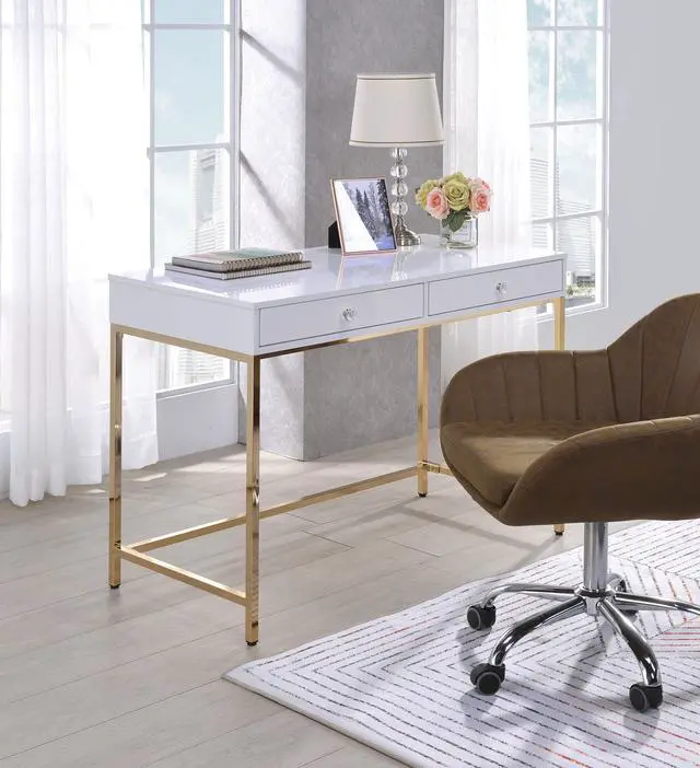 Main image of Ottey - Desk White High Gloss & Gold