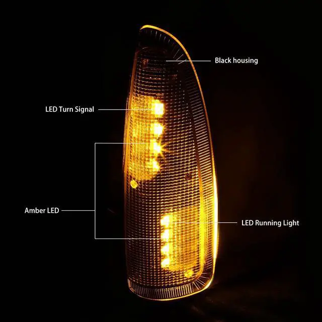 Alt view image 2 of 7 - DNA Motoring MLEDL-003-BK-AM For 2000 to 2007 Ford Super Duty / Excursion Black Housing Towing Side Mirror Turn Signal Light (Amber LED) 01 02 03 04 05 06
