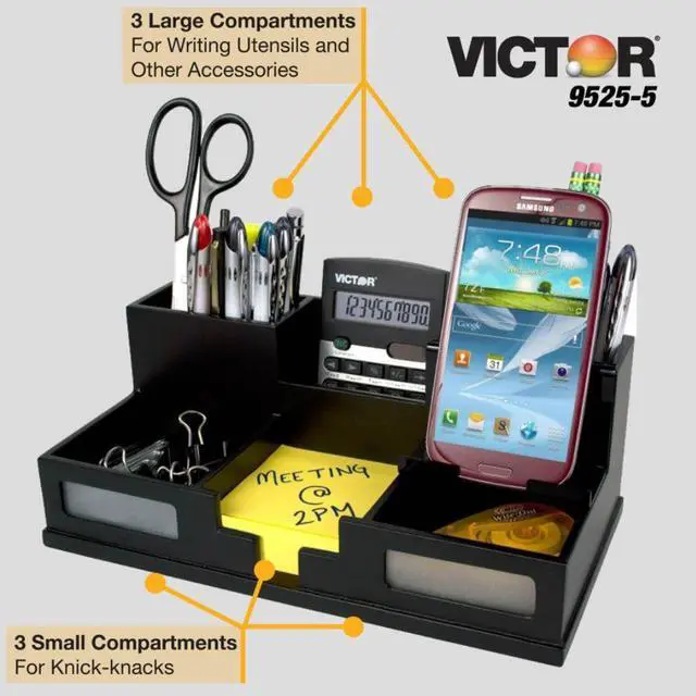 Alt view image 7 of 20 - VICTOR 9525-5 Desktop Organizer,Black,Wood,5-1/2 in. H