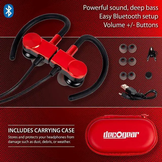 Alt view image 3 of 8 - Deco Gear Deco Gear Magnetic Wireless Sport Earbuds | Red | Carrying Case