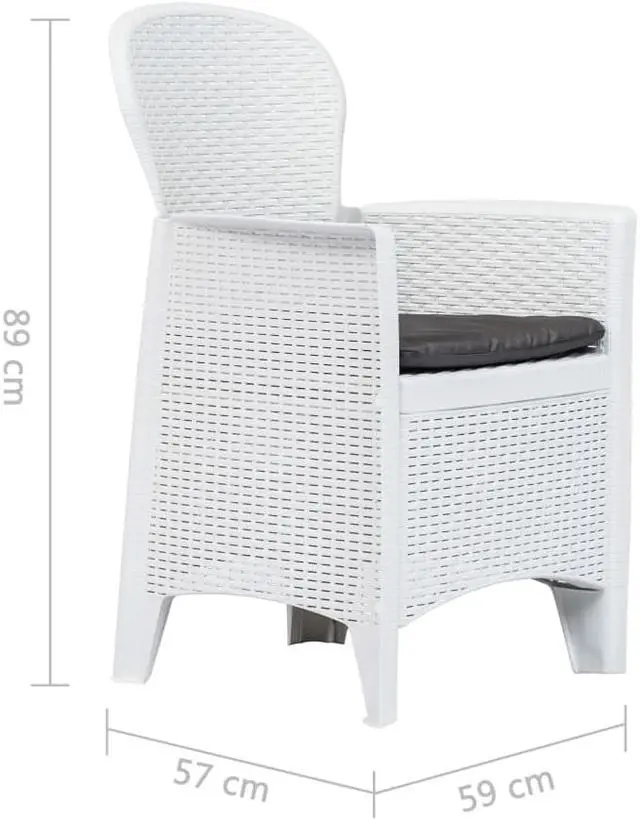 Alt view image 7 of 14 - vidaXL Patio Chairs 2 Pcs Dining Chair with Cushion White Plastic Rattan Look
