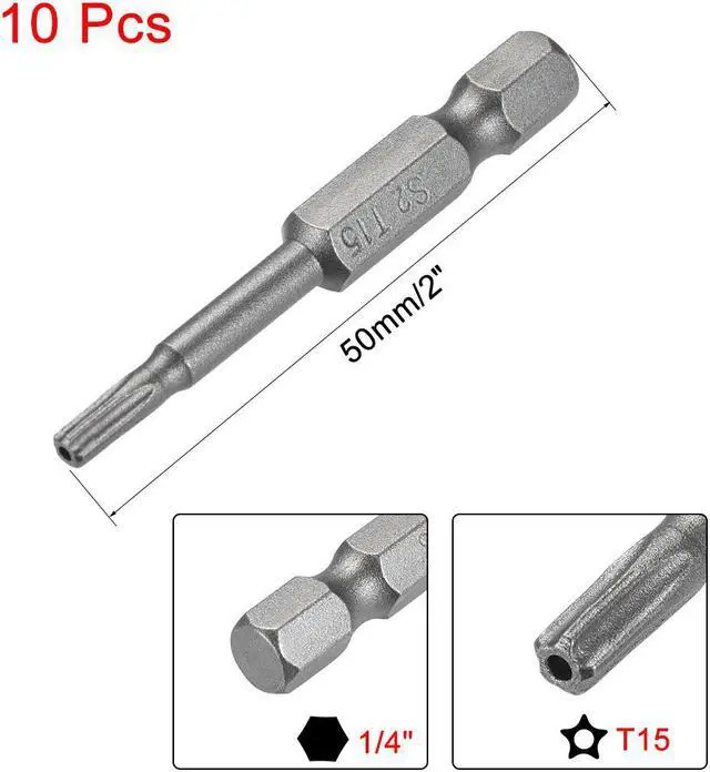 Alt view image 2 of 4 - 50mm Long 1/4" Hex Shank TS15 Torx Security Star Screwdriver Bits S2 High Alloy Steel 10pcs