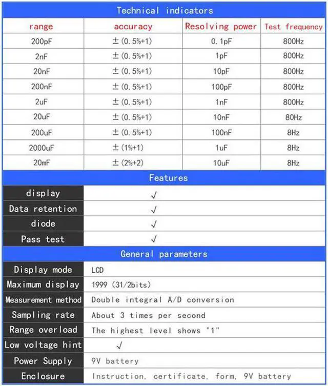 Alt view image 4 of 7 - SZBJ Capacitance Meter DT6013B Handheld Digital Capacitance Meter Capacitor w/ LCD Backlight
