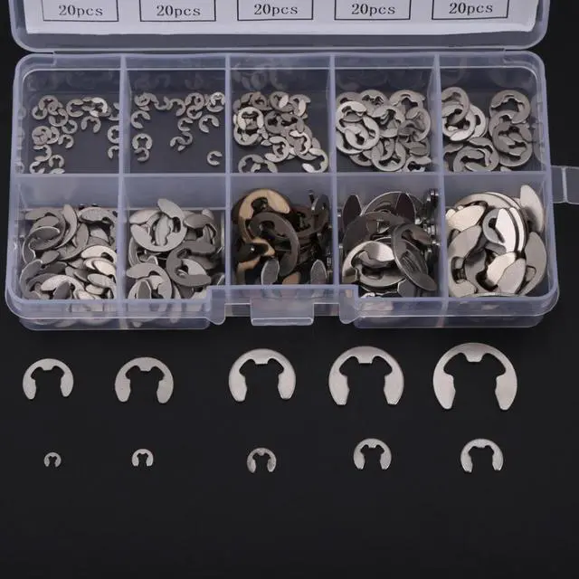 Alt view image 3 of 7 - 200pcs E-clips Retaining Ring Washer Stainless Steel Opening Snap Ring Washers Tools Assortment Kit Fastener Hardware 1.5mm-10mm