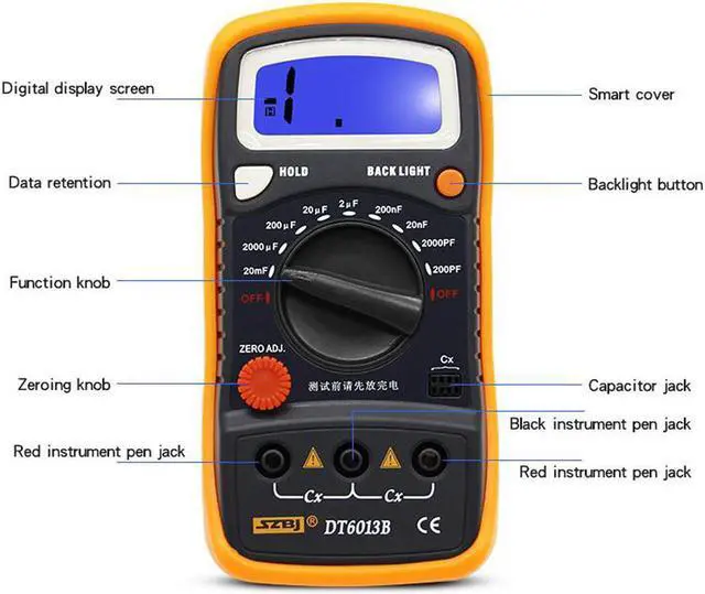 Alt view image 7 of 7 - SZBJ Capacitance Meter DT6013B Handheld Digital Capacitance Meter Capacitor w/ LCD Backlight