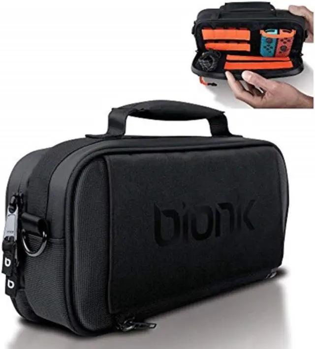 Alt view image 8 of 11 - Bionik Commuter - Switch Bag - Compatible with Nintendo Switch - 18 Game Slots - Extra Joy Con Pocket - Canvas Exterior - Plush Interior - Removable Shoulder Strap - Backpack Attachable - YKK Zippers