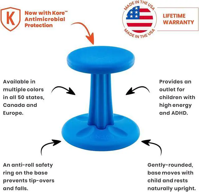 Alt view image 3 of 12 - Kore Pre-School Wobble Chair Flexible Seating Stool for Classroom 12" Blue
